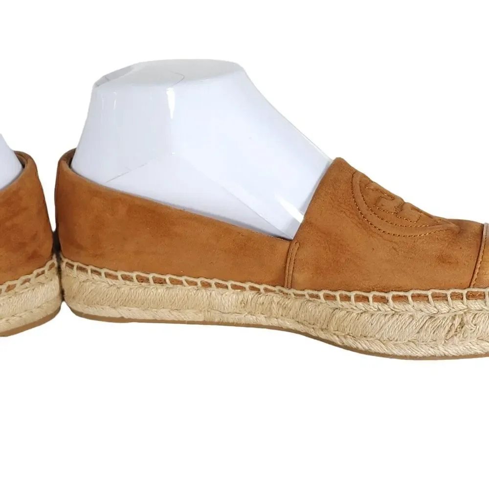 Tory Burch Women's US 7,5M Brown Leather Suede Flats Slip-On Espadrilles Shoes